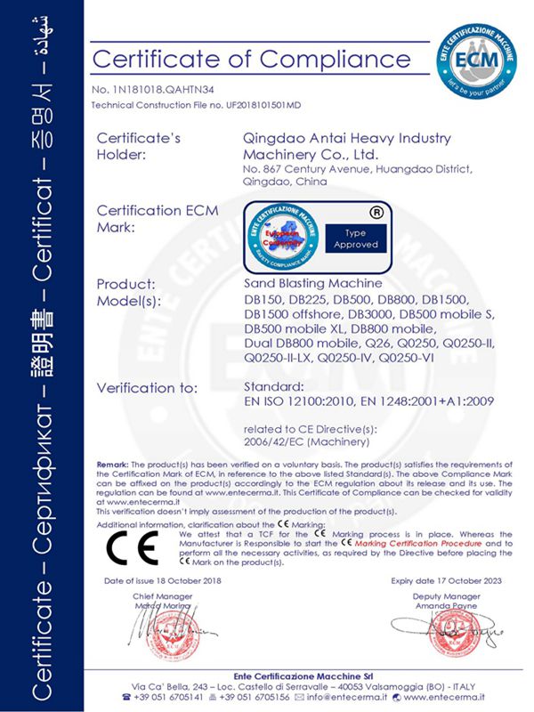 Dustless Blasting CE Certificate